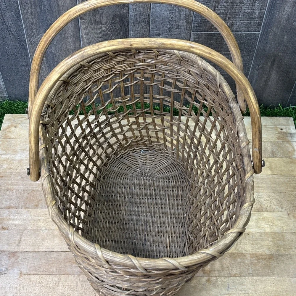 Vintage Wicker Market Basket Double Handles Rustic Farmhouse Decor Large